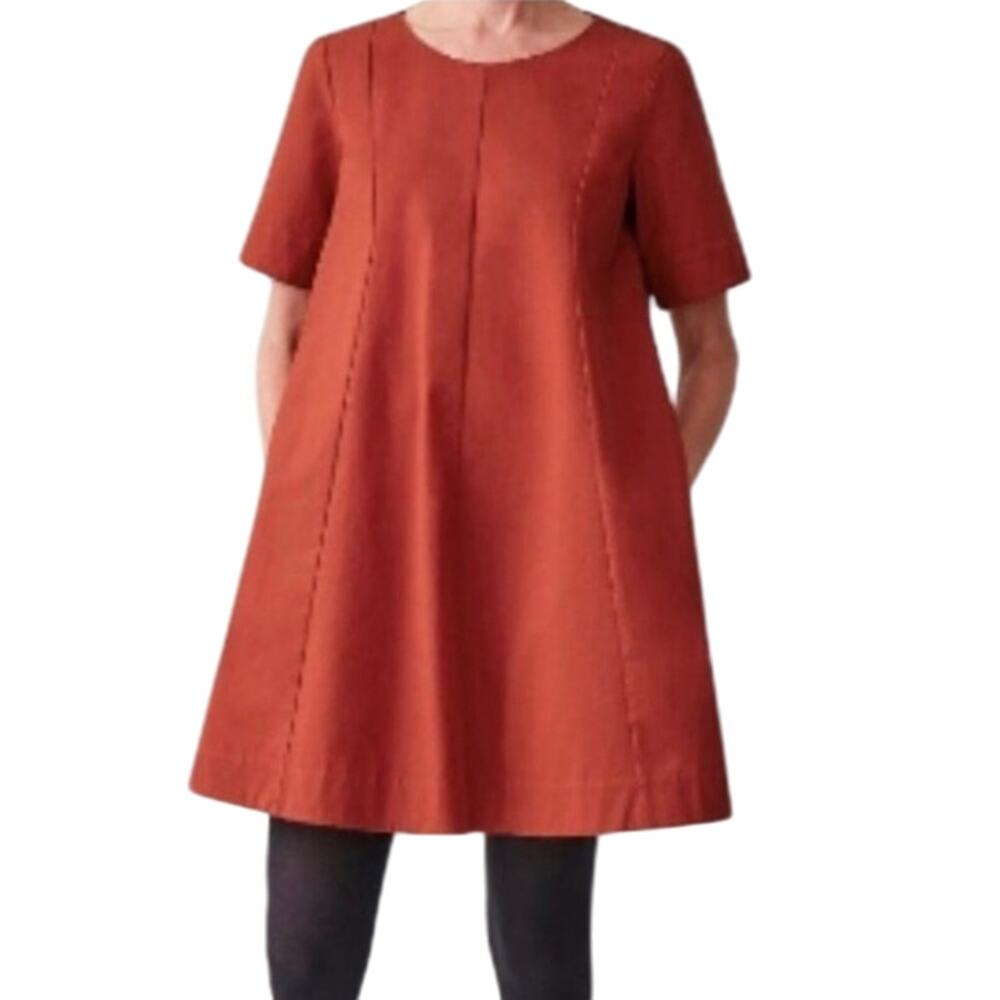 COS Autumn Red Brown Minimal Aline Dress 2 Zip Casual Cotton Holiday Party Twee